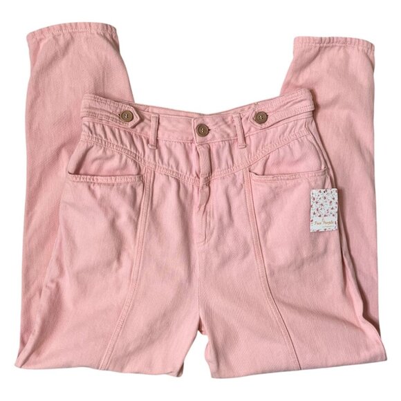 Free People City of Lights Soft Pink High Waist Tapered Cotton Pants Size 31 NWT - Picture 7 of 13